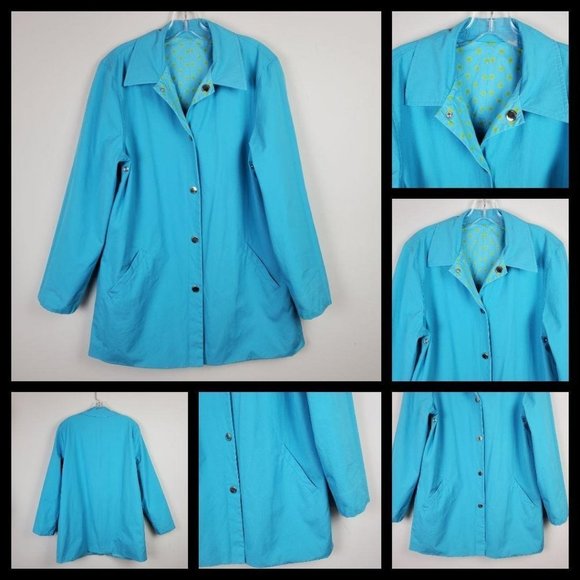 Jones New York Reversible Blue Dots Trench Coat M - Picture 3 of 13